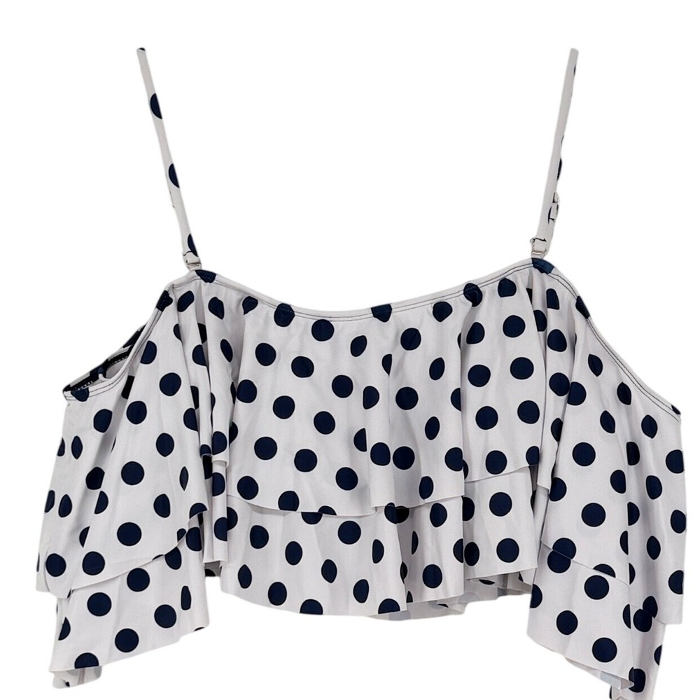 Polka Dot Ruffle Cold Shoulder Bikini Top Navy White XXL Swimwear